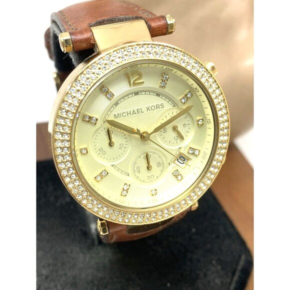 Michael Kors Women's Watch MK2249 Parker Quartz Gold Dial Leather Band 39mm - Picture 12 of 13